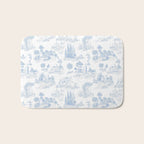 Toile de Jouy French Vintage Baby Blue & White Bath Mat Gallery Image 1
