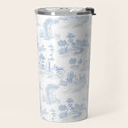 Toile de Jouy French Vintage Baby Blue & White Travel Mug Gallery Image 2