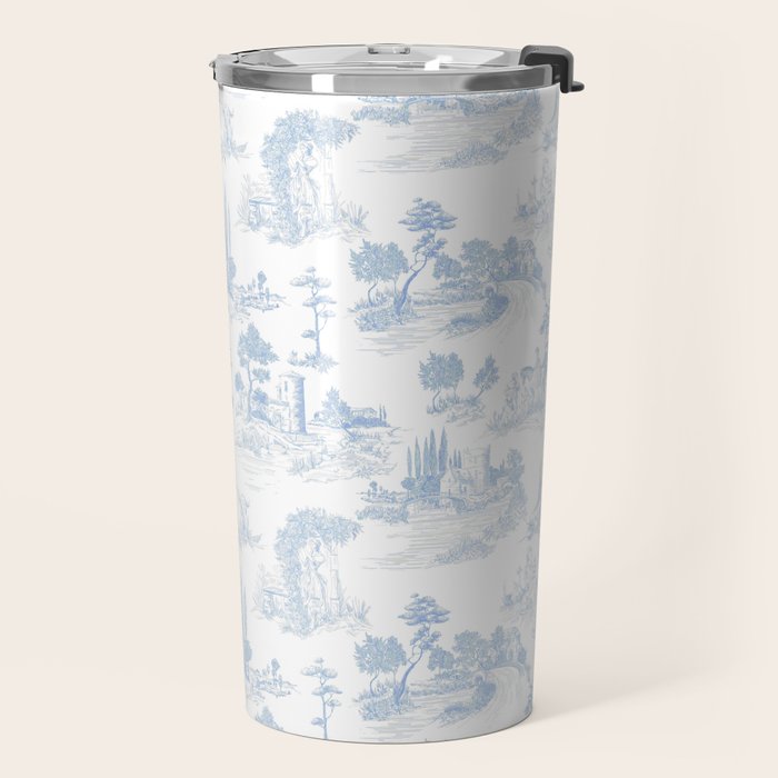 Toile de Jouy French Vintage Baby Blue & White Travel Mug Gallery Image 2