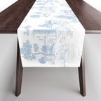 Toile de Jouy French Vintage Baby Blue & White Table Runner Gallery Image 1