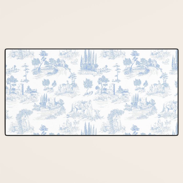Toile de Jouy French Vintage Baby Blue & White Desk Mat Gallery Image 3