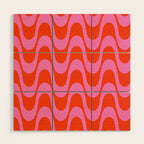 Retro Groovy Waves - Red and Pink Wood Wall Art Gallery Image 1