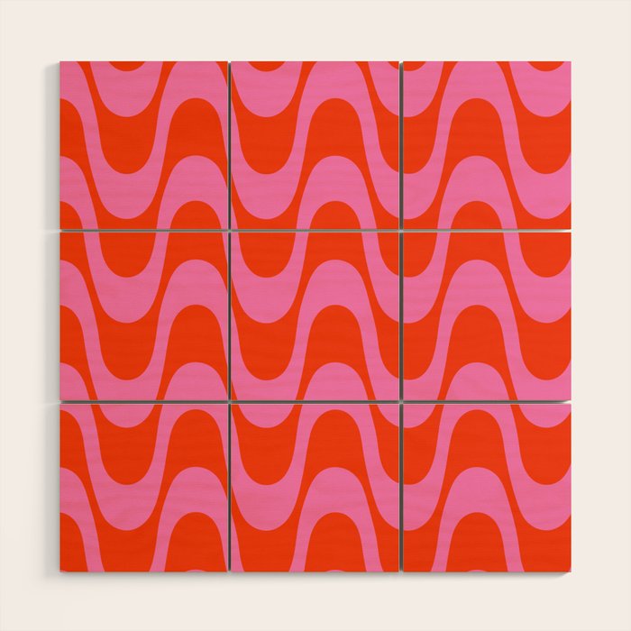 Retro Groovy Waves - Red and Pink Wood Wall Art Gallery Image 1