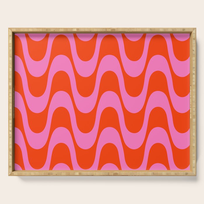 Retro Groovy Waves - Red and Pink Serving Tray Gallery Image 1