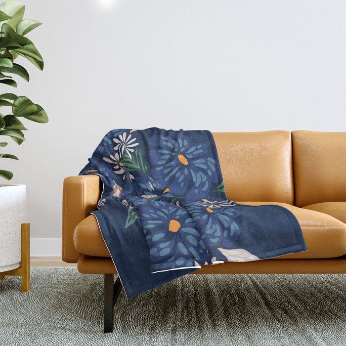 Floral abundance Blue Throw Blanket Gallery Image 1