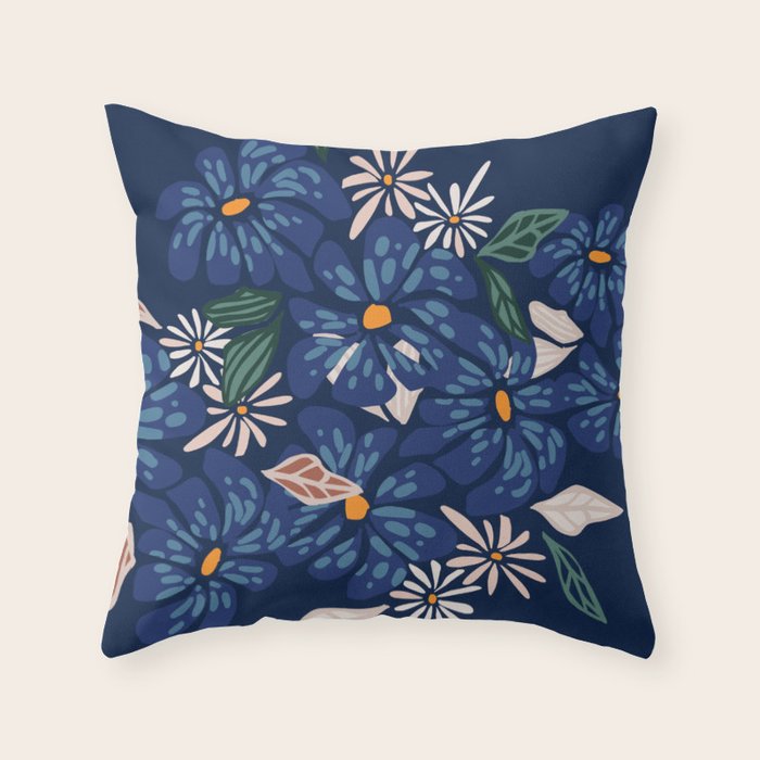 Floral abundance Blue Throw Pillow Gallery Image 6