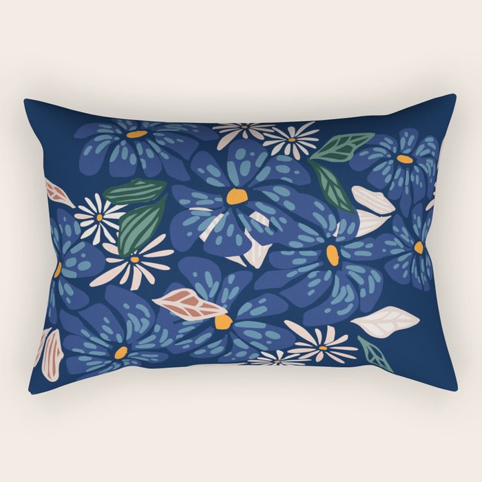 Floral abundance Blue Rectangular Pillow Gallery Image 2