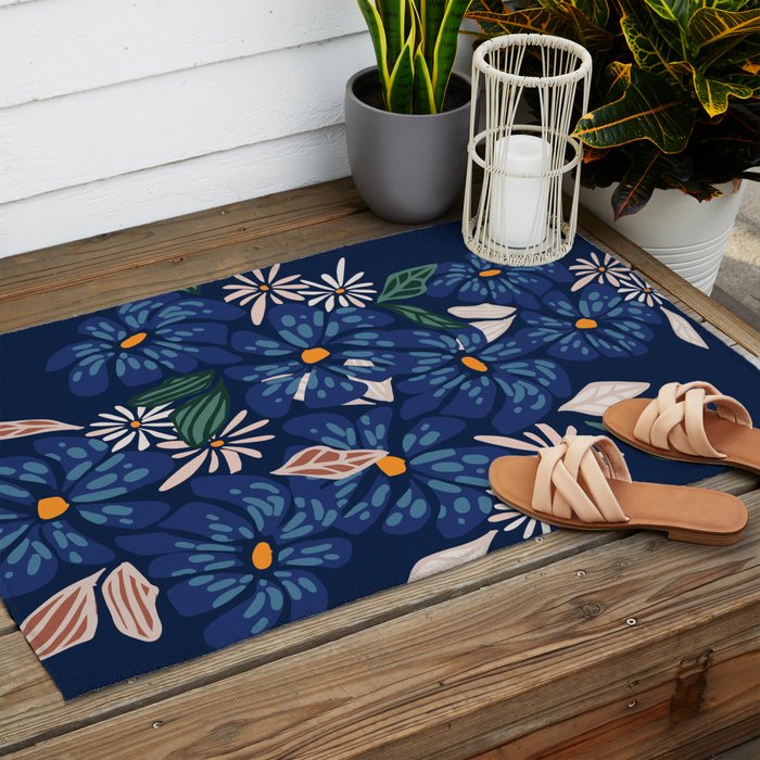 Floral abundance Blue Outdoor Rug Gallery Image 2
