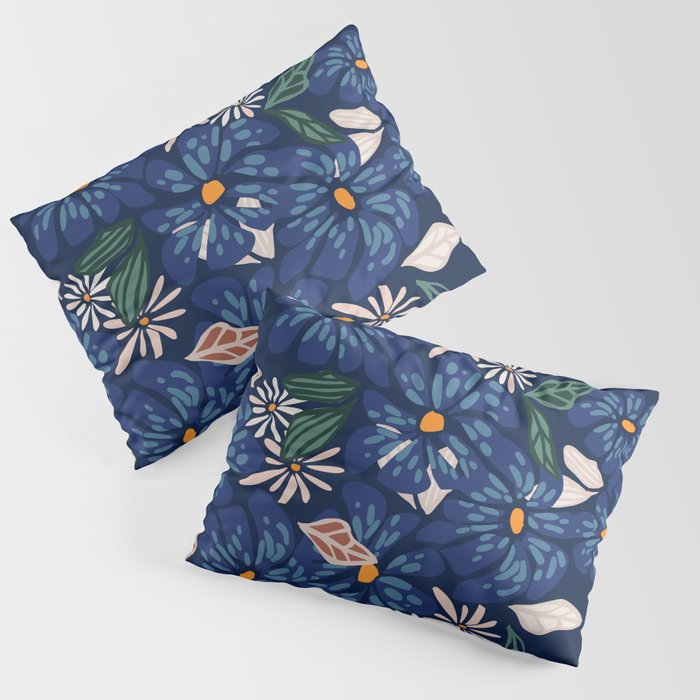 Floral abundance Blue Pillow Sham Gallery Image 3