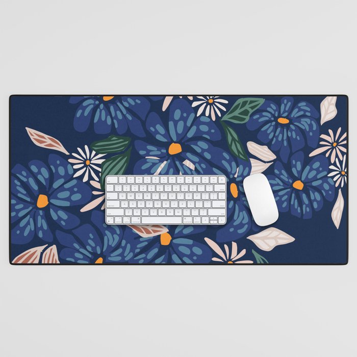 Floral abundance Blue Desk Mat Gallery Image 1