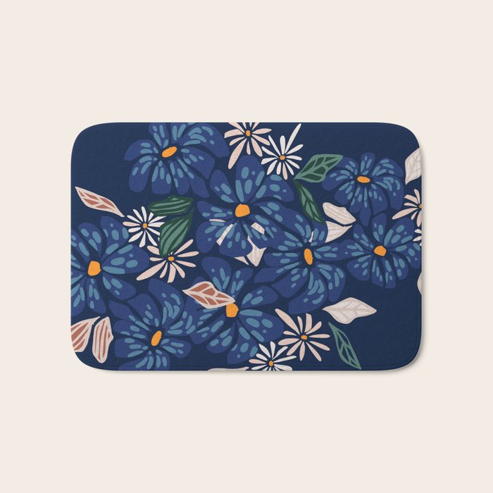 Floral abundance Blue Bath Mat Gallery Image 1
