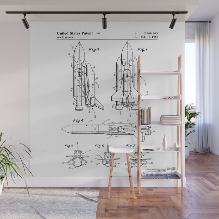 Nasa Space Shuttle Patent - Nasa Shuttle Art - Black And White Wall Mural Gallery Image 1