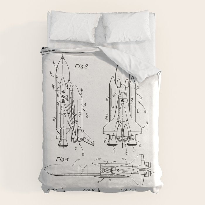Nasa Space Shuttle Patent - Nasa Shuttle Art - Black And White Duvet Cover Gallery Image 6
