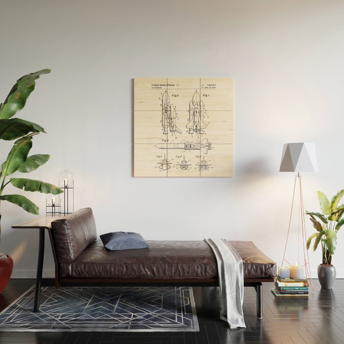 Nasa Space Shuttle Patent - Nasa Shuttle Art - Black And White Wood Wall Art Gallery Image 2