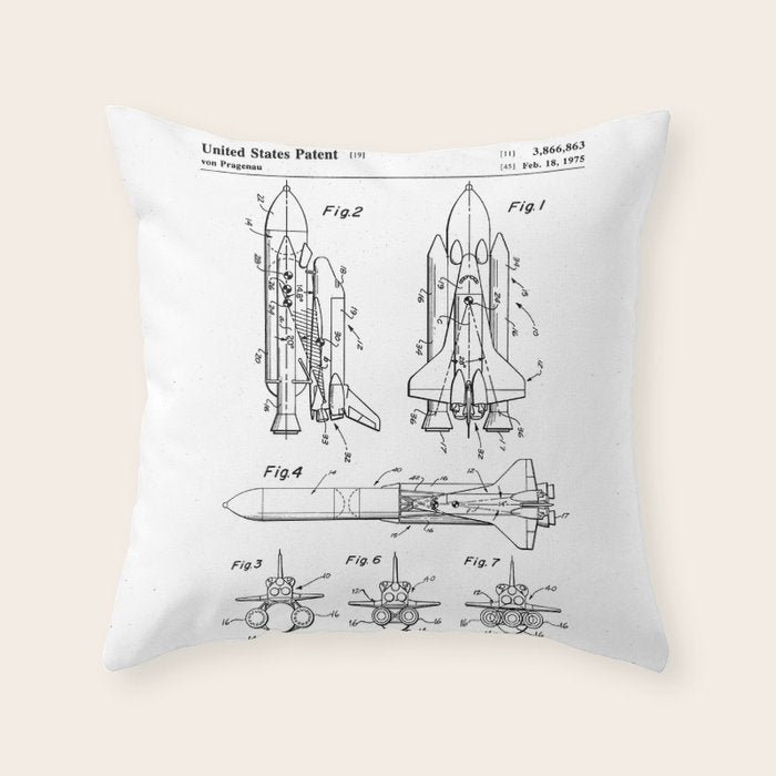 Nasa Space Shuttle Patent - Nasa Shuttle Art - Black And White Throw Pillow Gallery Image 6