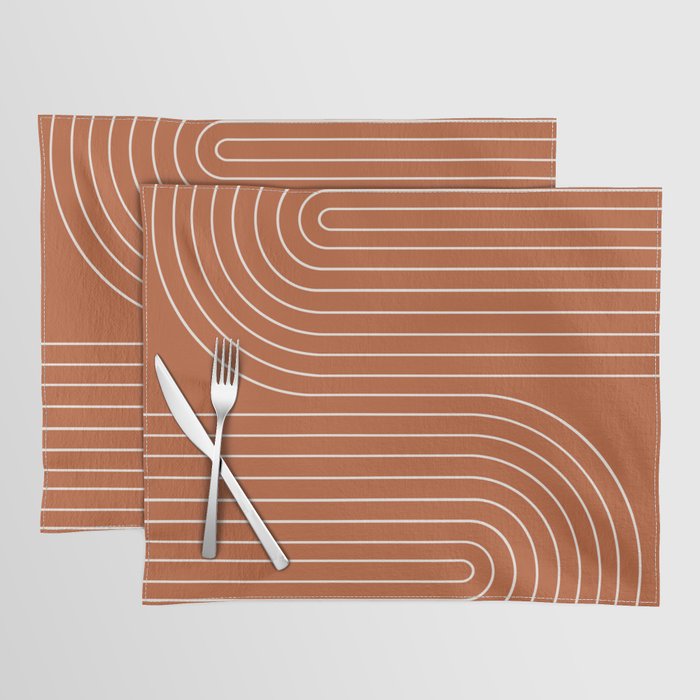 Minimal Line Curvature IX Red Mid Century Modern Arch Abstract Placemat Gallery Image 1