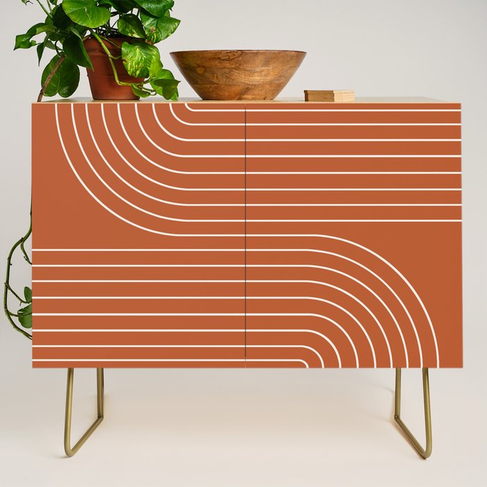 Minimal Line Curvature IX Red Mid Century Modern Arch Abstract Credenza Gallery Image 1