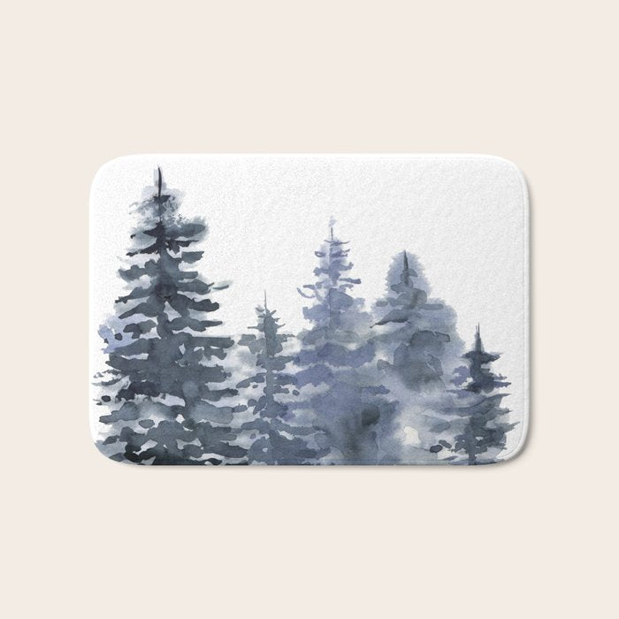 Blue Forest, Abstract Watercolor Bath Mat Gallery Image 1