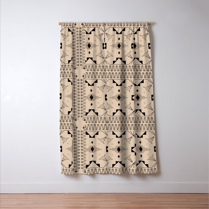 Lost Desert Tile - Black & Camel Window Curtain Gallery Image 3