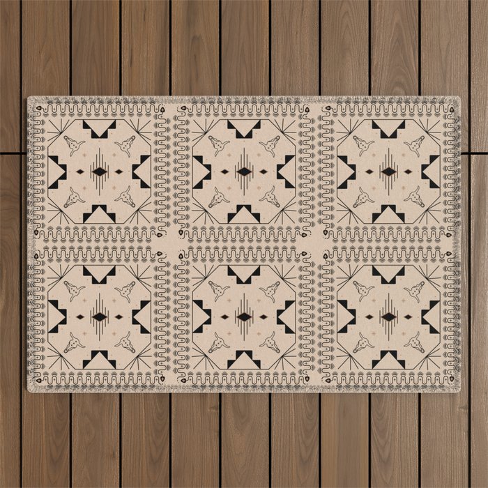 Lost Desert Tile - Black & Camel Outdoor Rug Gallery Image 1