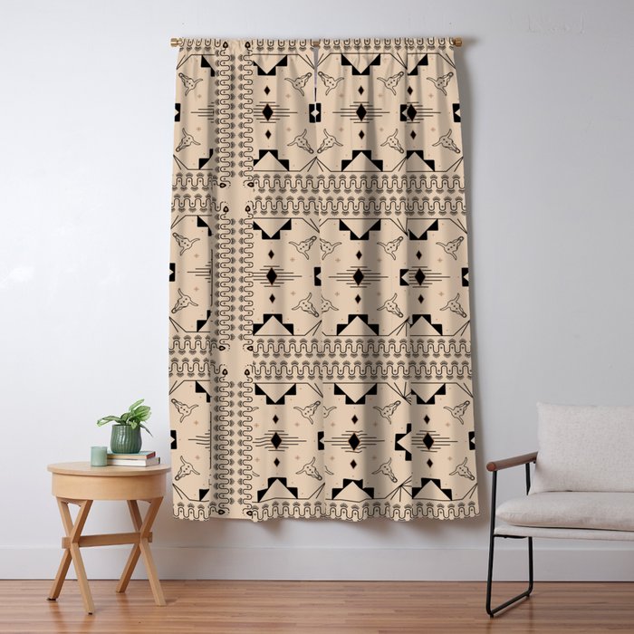 Lost Desert Tile - Black & Camel Window Curtain Gallery Image 1