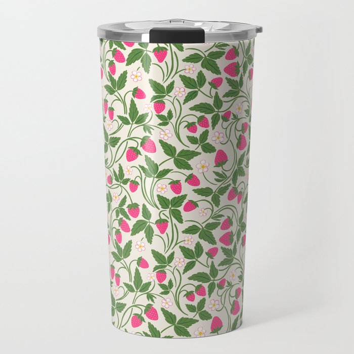 Strawberries - pink and green on alabaster Travel Mug Gallery Image 1