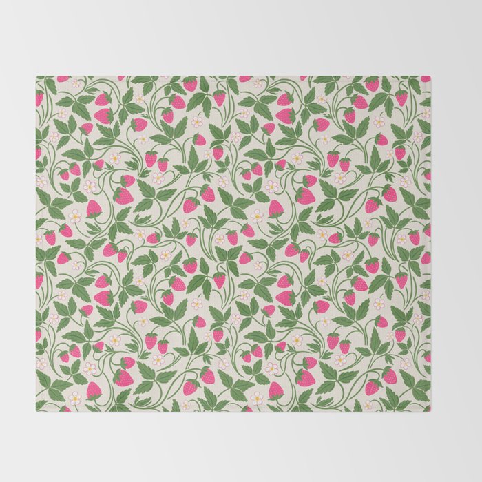 Strawberries - pink and green on alabaster Throw Blanket Gallery Image 2