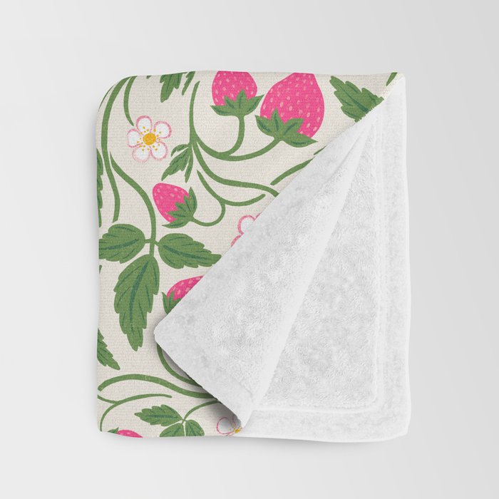 Strawberries - pink and green on alabaster Throw Blanket Gallery Image 3