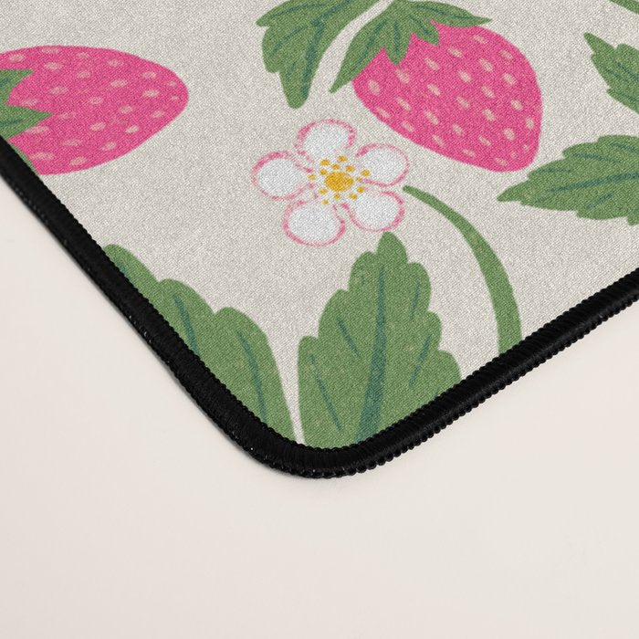 Strawberries - pink and green on alabaster Desk Mat Gallery Image 4