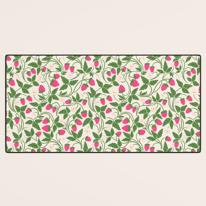 Strawberries - pink and green on alabaster Desk Mat Gallery Image 3