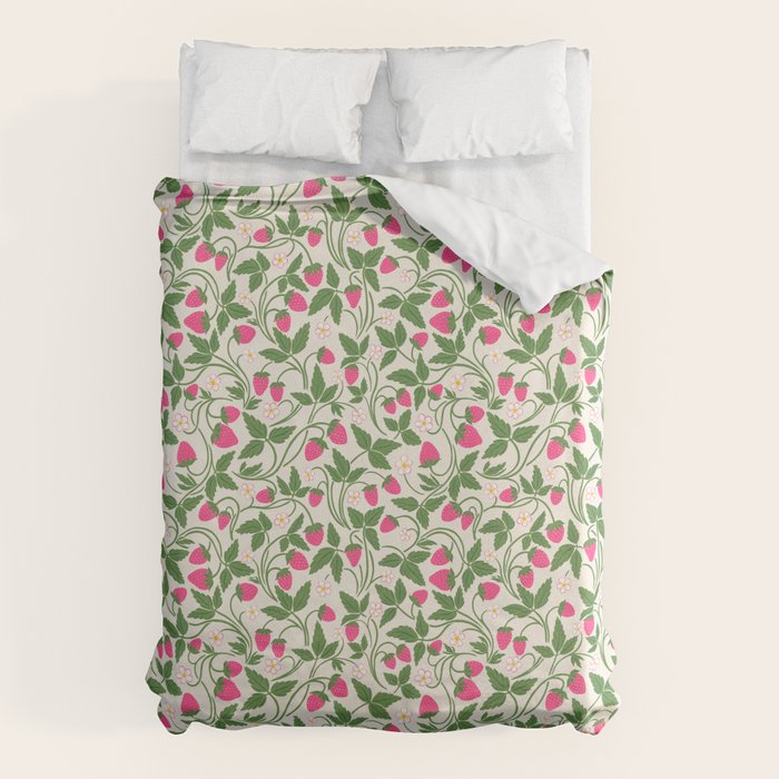 Strawberries - pink and green on alabaster Duvet Cover Gallery Image 1