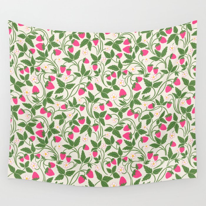 Strawberries - pink and green on alabaster Wall Tapestry Gallery Image 4
