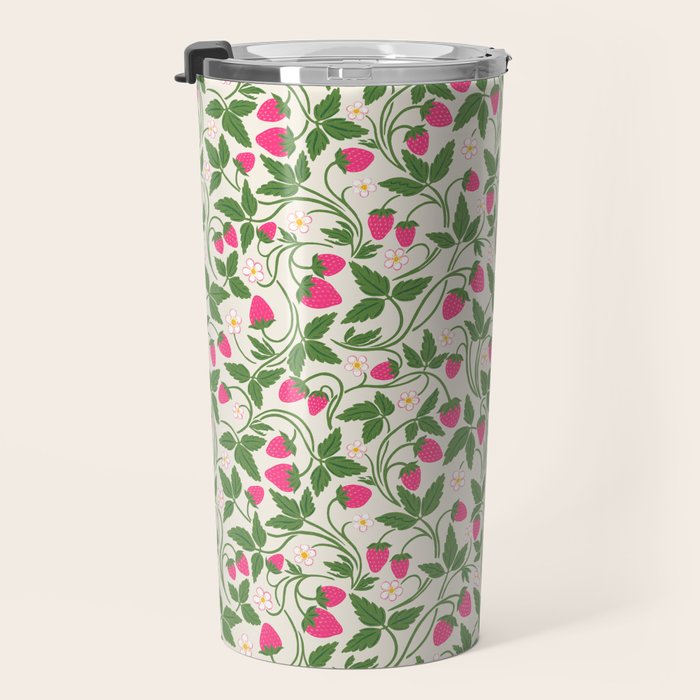 Strawberries - pink and green on alabaster Travel Mug Gallery Image 3