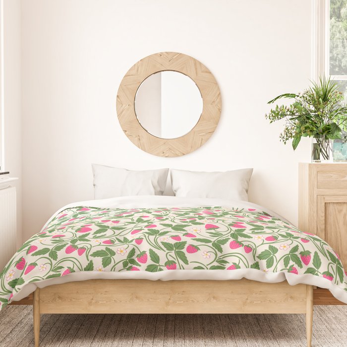 Strawberries - pink and green on alabaster Duvet Cover Gallery Image 3