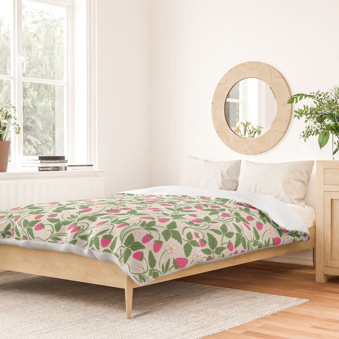 Strawberries - pink and green on alabaster Duvet Cover Gallery Image 2