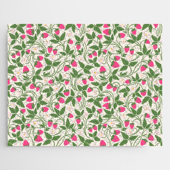 Strawberries - pink and green on alabaster Jigsaw Puzzle Gallery Image 1