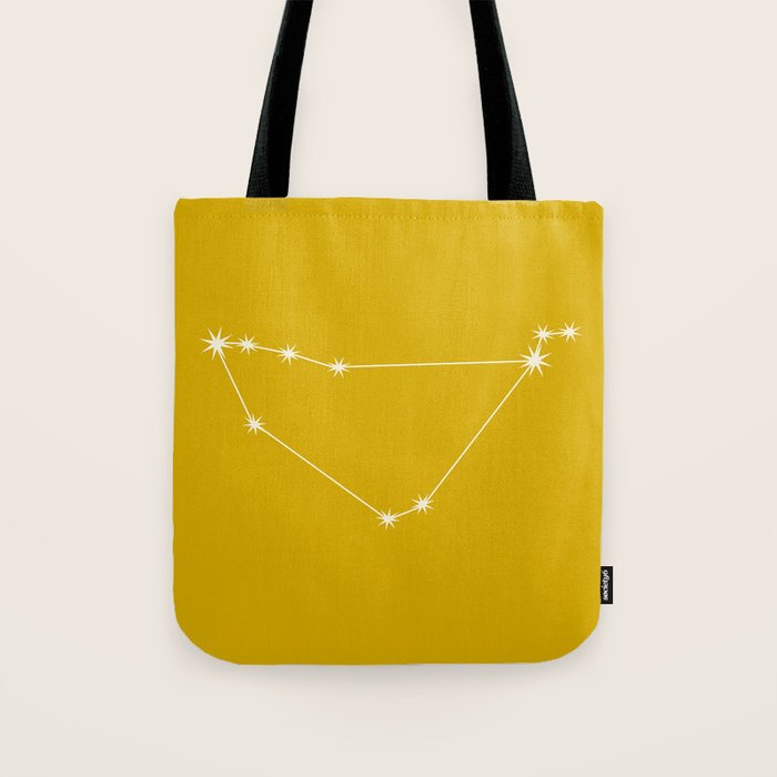 Capricorn Zodiac Star Constellation Line Art Golden Yellow Tote Bag Gallery Image 1