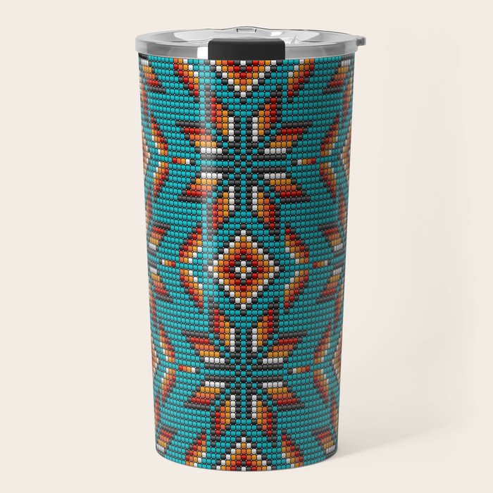 Modern colorful beaded boho aztec kilim pattern on teal Travel Mug Gallery Image 1