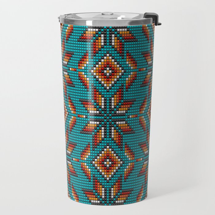 Modern colorful beaded boho aztec kilim pattern on teal Travel Mug Gallery Image 2