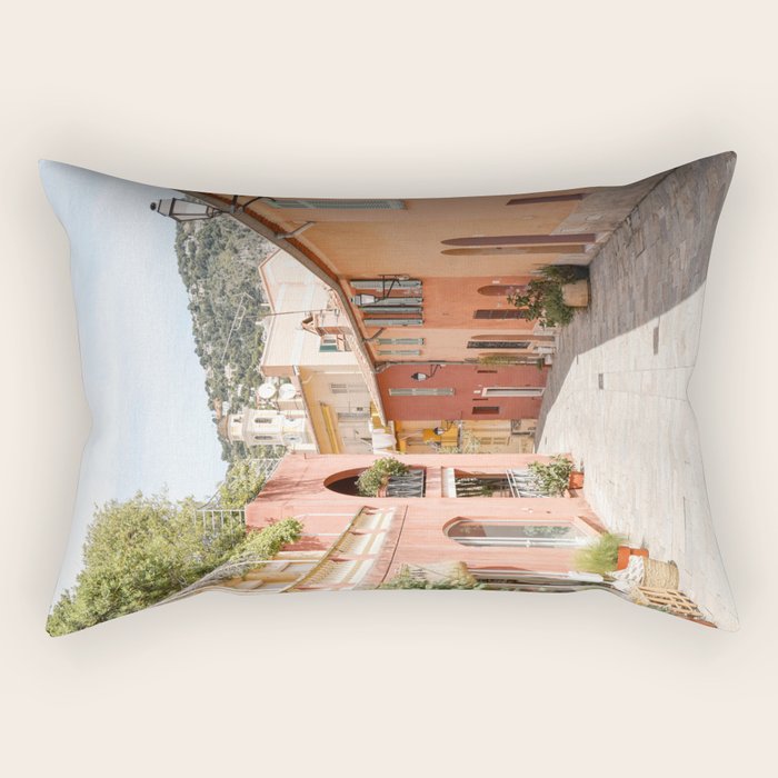 Pastel Color Street In Villefranche Sur Mer, France Photo | Summer Travel Photography Art Print | Colorful Houses In Europe Rectangular Pillow Gallery Image 1