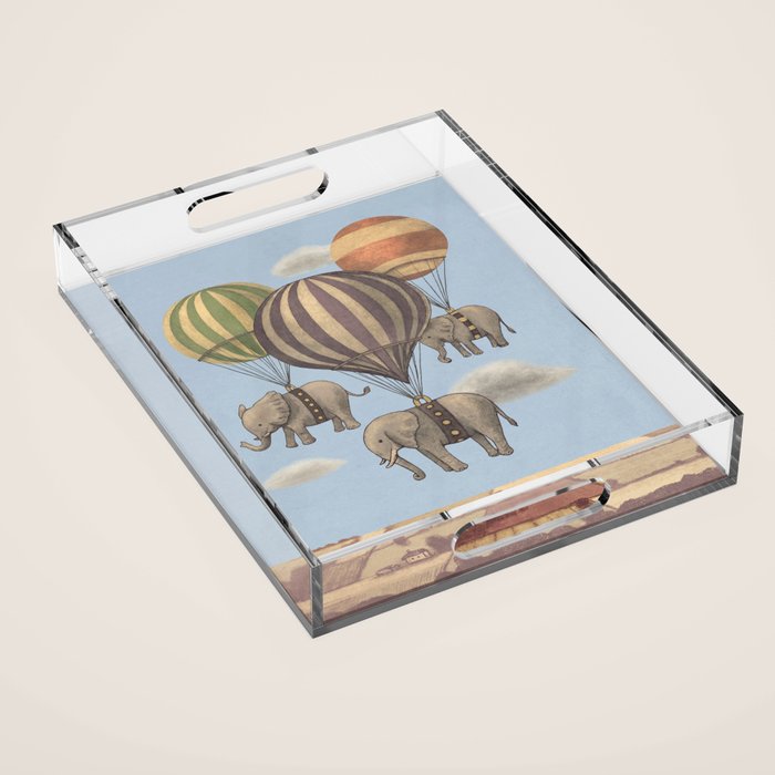 Flight of the Elephants - blue option Acrylic Tray Gallery Image 1