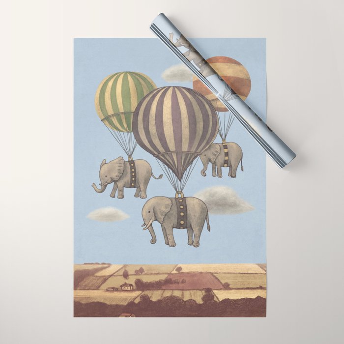 Flight of the Elephants - blue option Wrapping Paper Gallery Image 1