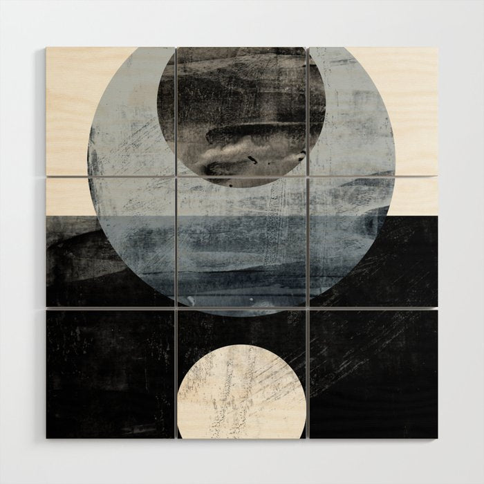 Circles Black and White Geometric Mid-Century Modern Abstract Wood Wall Art Gallery Image 1