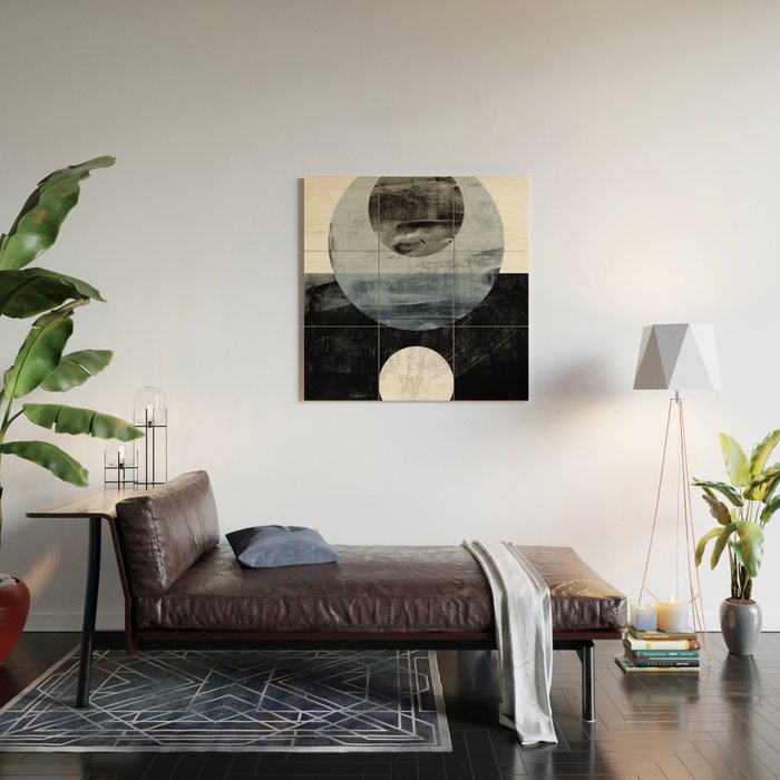Circles Black and White Geometric Mid-Century Modern Abstract Wood Wall Art Gallery Image 2