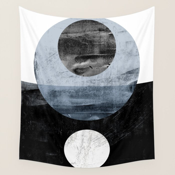 Circles Black and White Geometric Mid-Century Modern Abstract Wall Tapestry Gallery Image 4