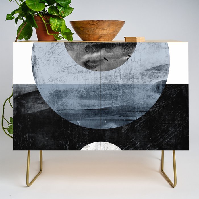 Circles Black and White Geometric Mid-Century Modern Abstract Credenza Gallery Image 1