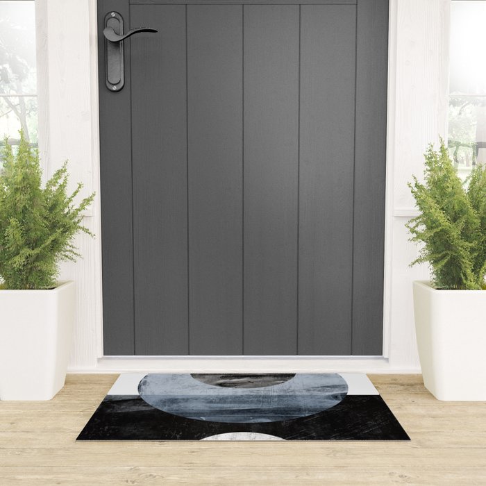 Circles Black and White Geometric Mid-Century Modern Abstract Welcome Mat Gallery Image 3