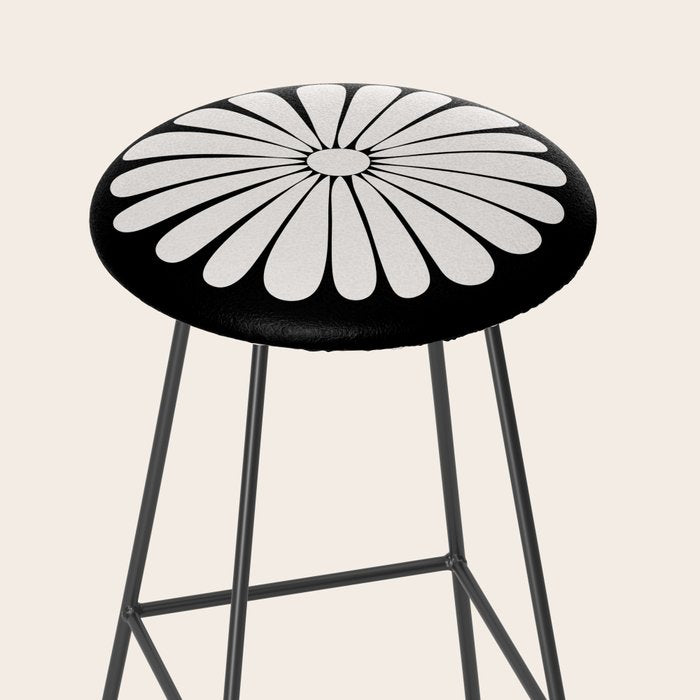 Retro Daisy Abstract II Black and White Bold Floral Stool Gallery Image 2