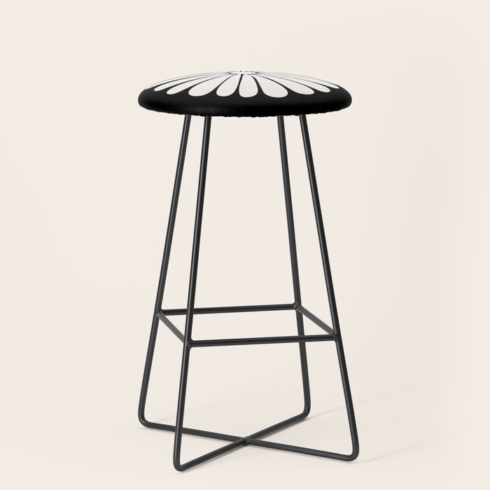 Retro Daisy Abstract II Black and White Bold Floral Stool Gallery Image 1