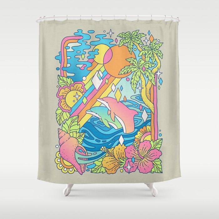 Paradise Visions | Tropical Neon Ocean Escape Shower Curtain Gallery Image 1